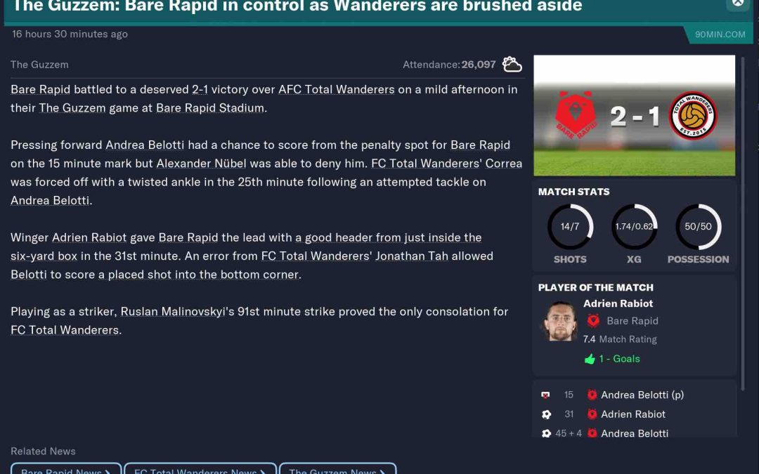 Bare Rapid vs AFC Total Wanderers