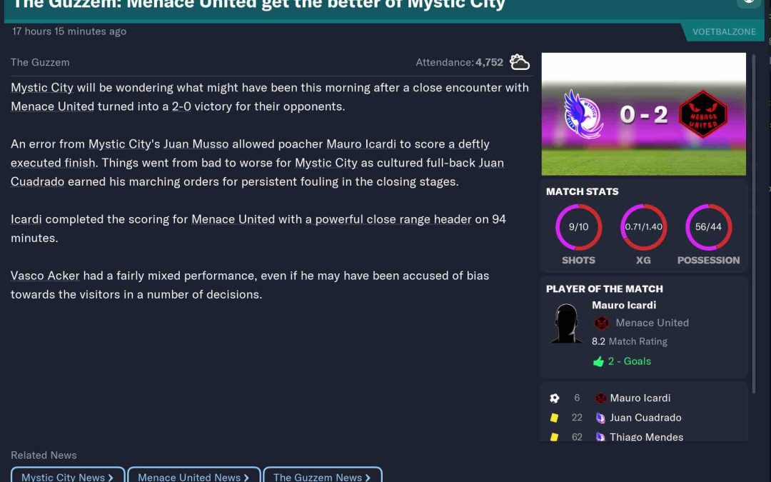 Mystics City vs Menace United