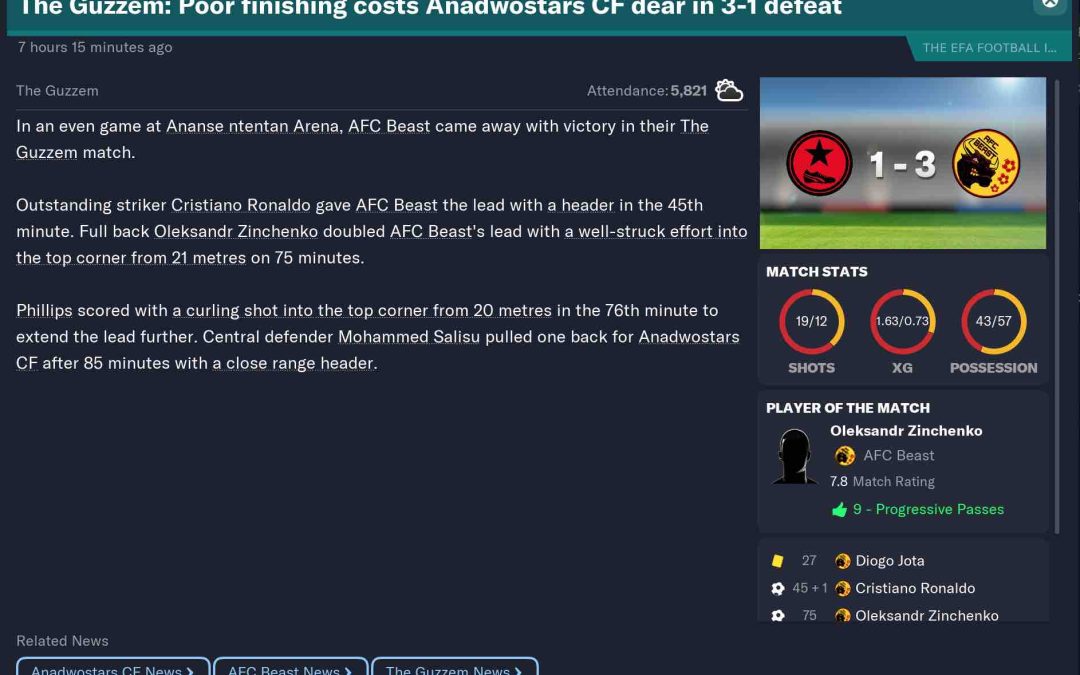 CF Anadwostars vs AFC Beast